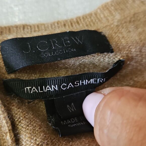 J Crew Tan and Cream Colorblock Cashmere Sweater Size Medium - Picture 11 of 14